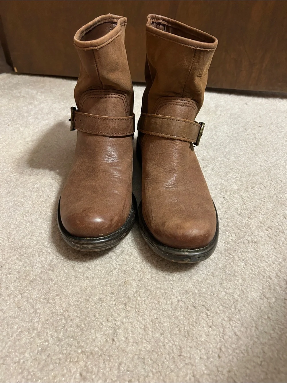 Lucky Brand Tan Brown Buckle Strap Ankle Boots